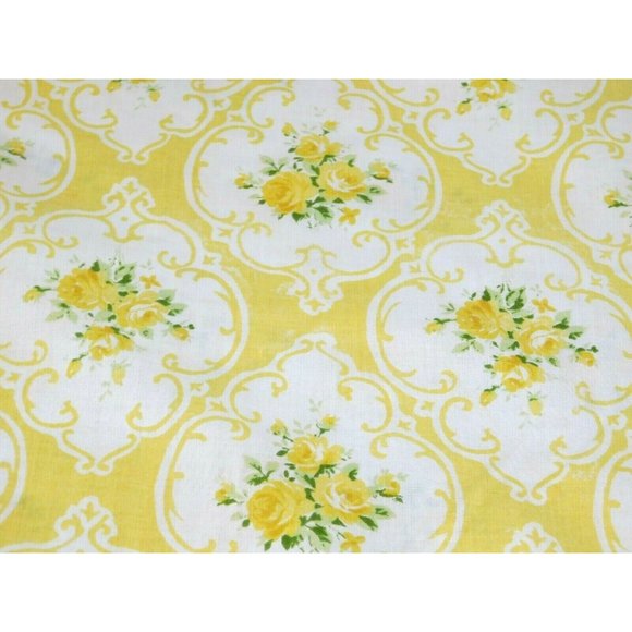 VTG Shabby Chic Yellow Cameo Rose Full / Double Flat Sheet Ruffle Edge Cottage - Picture 6 of 8